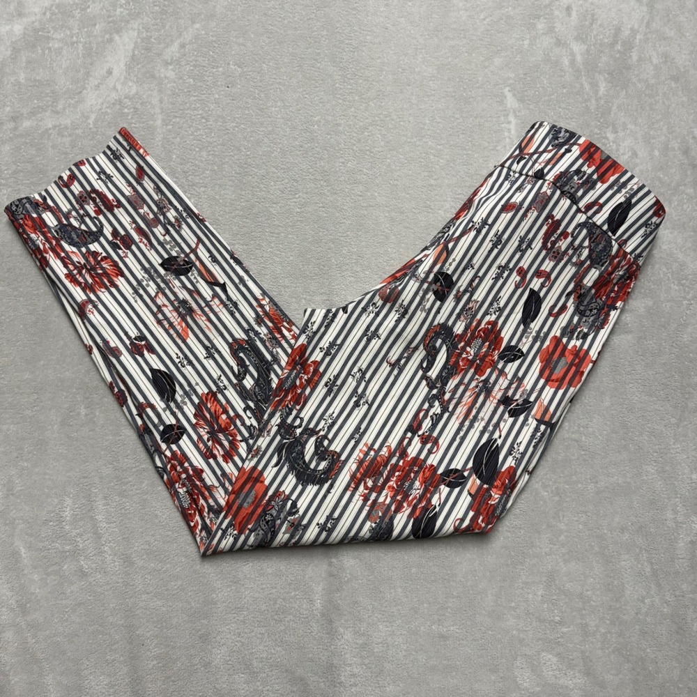 Elie Tahari Womens Floral Paisley‎ Striped Straight Leg Pants Red Black White M